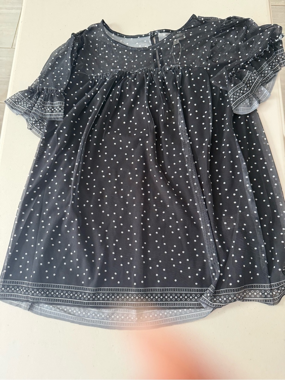Max Studio Black and White Polka Dot Flutter Sleeve Blouse